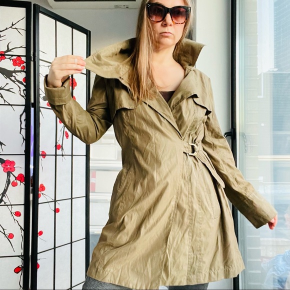 Ali RO Waist Belt Cloak Army Green Self Tie Layer Wrap Trench Coat - Picture 9 of 17